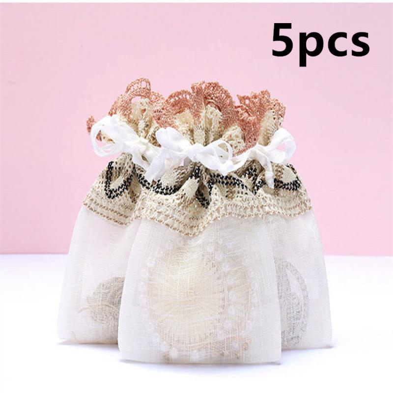 10pcs Cream Wavy Lace Cloth Bag 13 9 Slub Yarn Drawstring Bag