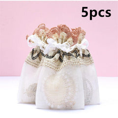 10pcs Cream Wavy Lace Cloth Bag 13 9 Slub Yarn Drawstring Bag