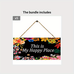 Happy Place Wall Decor Flower Rustic Modern Farmhouse Hanging Art