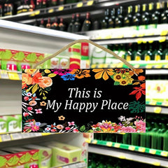 Happy Place Wall Decor Flower Rustic Modern Farmhouse Hanging Art