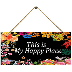 Happy Place Wall Decor Flower Rustic Modern Farmhouse Hanging Art