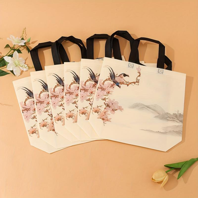 6pcs Printed Non-woven Handbag Women's Shopping Bag