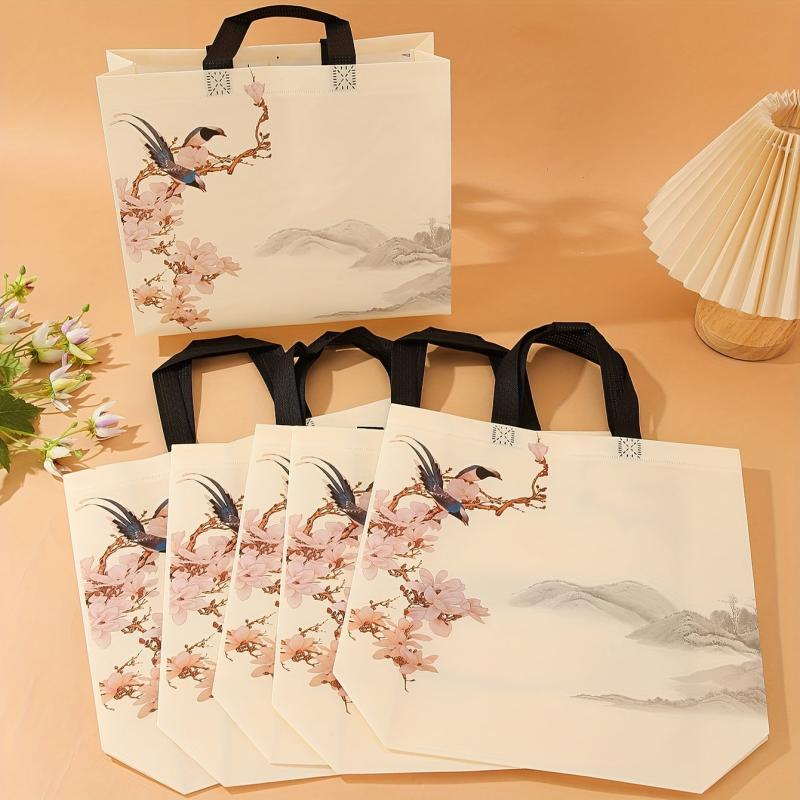 6pcs Printed Non-woven Handbag Women's Shopping Bag
