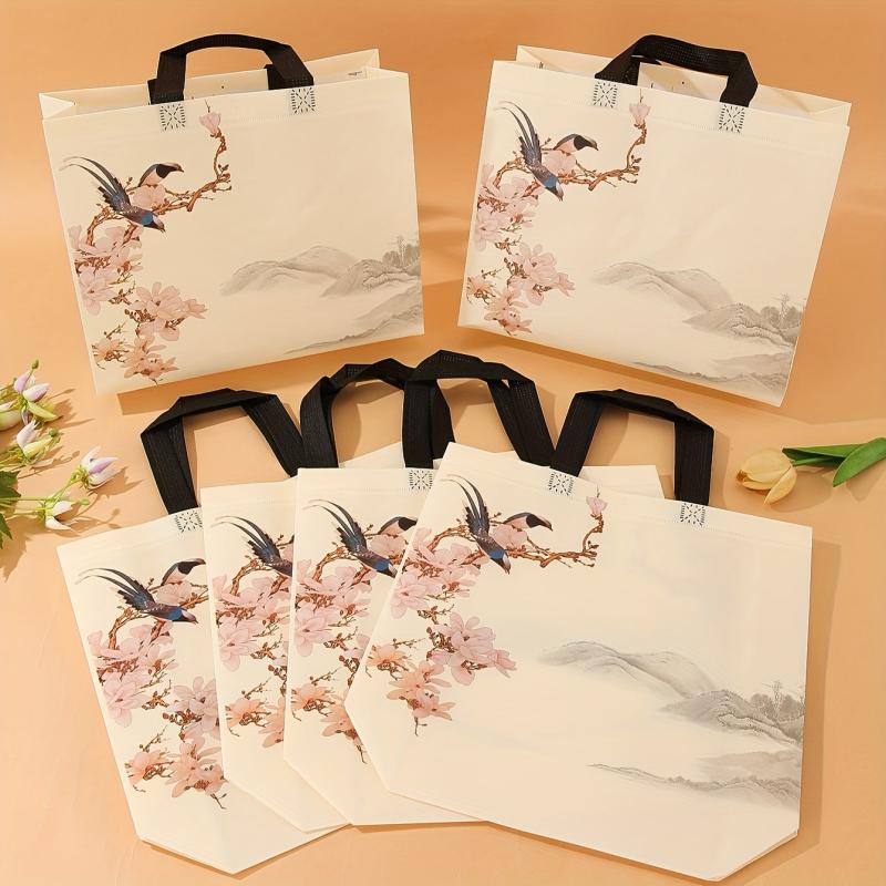 6pcs Printed Non-woven Handbag Women's Shopping Bag