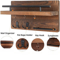Wall Mounted Key Holder With 7 Hooks - Organize Keys, Coats, Books