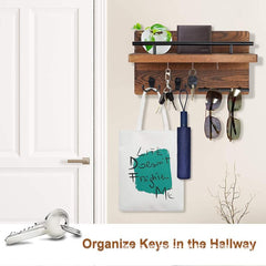 Wall Mounted Key Holder With 7 Hooks - Organize Keys, Coats, Books