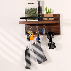 Wall Mounted Key Holder With 7 Hooks - Organize Keys, Coats, Books