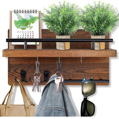 Wall Mounted Key Holder With 7 Hooks - Organize Keys, Coats, Books