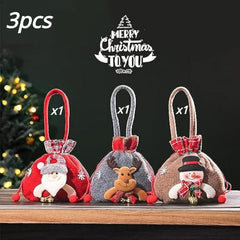 3pcs Snowman Doll Bag Christmas Drawstring Gift Bags Reusable Candy Bags