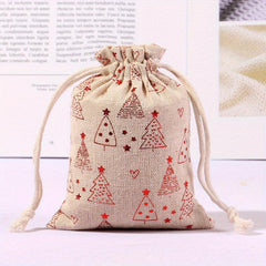 5pcs Christmas Bronzing Cotton And Linen Gift Bag Set