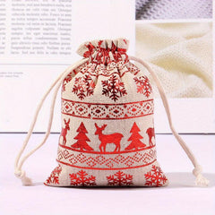 5pcs Christmas Bronzing Cotton And Linen Gift Bag Set