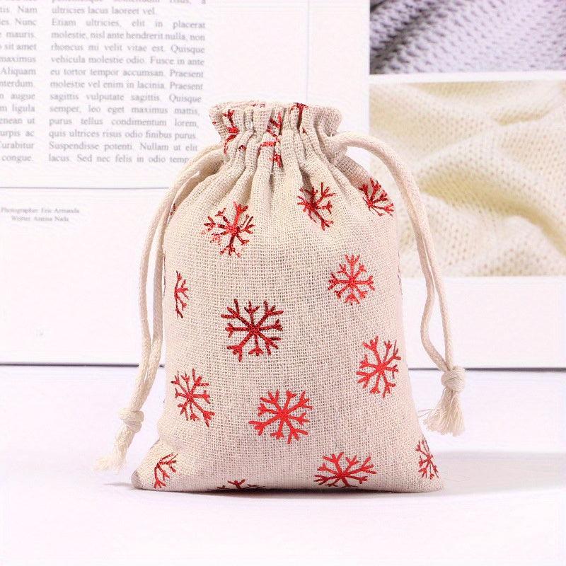 5pcs Christmas Bronzing Cotton And Linen Gift Bag Set