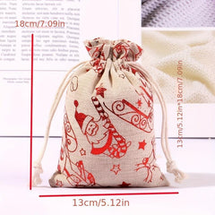 5pcs Christmas Bronzing Cotton And Linen Gift Bag Set