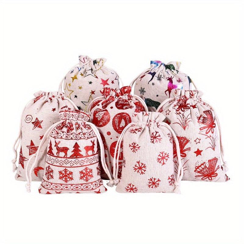 5pcs Christmas Bronzing Cotton And Linen Gift Bag Set