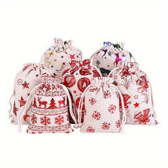 5pcs Christmas Bronzing Cotton And Linen Gift Bag Set