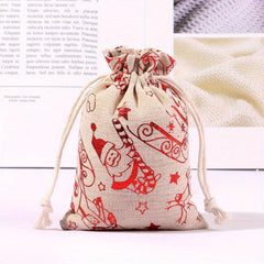 5pcs Christmas Bronzing Cotton And Linen Gift Bag Set