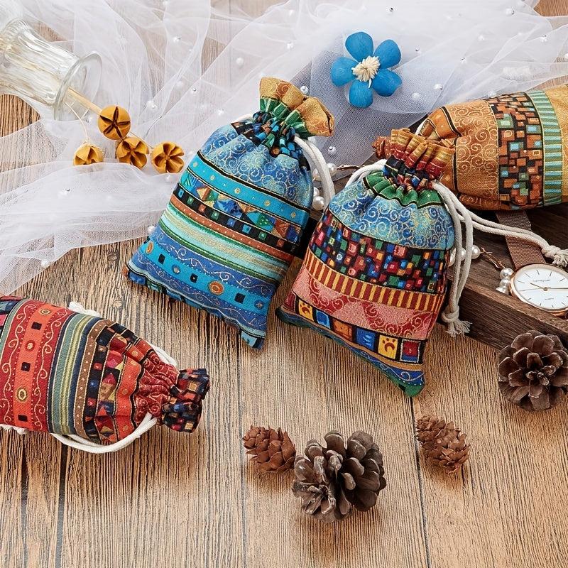 12pcs Linen Burlap Bag 3x5in Gift Bags With Drawstring