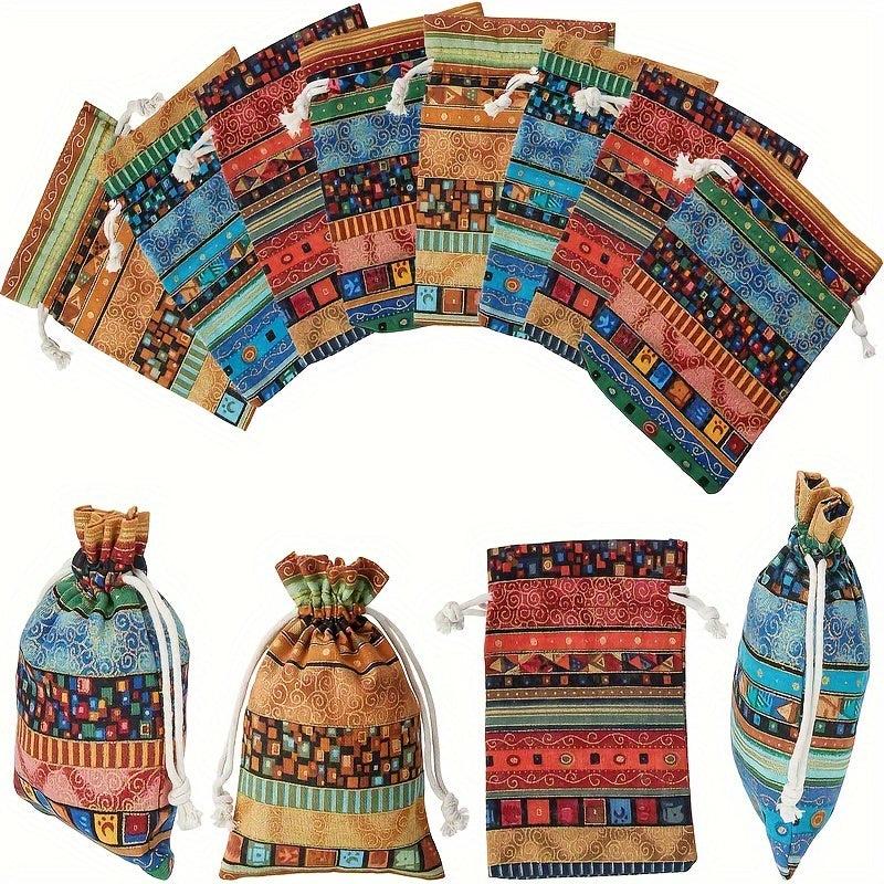 12pcs Linen Burlap Bag 3x5in Gift Bags With Drawstring