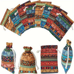 12pcs Linen Burlap Bag 3x5in Gift Bags With Drawstring