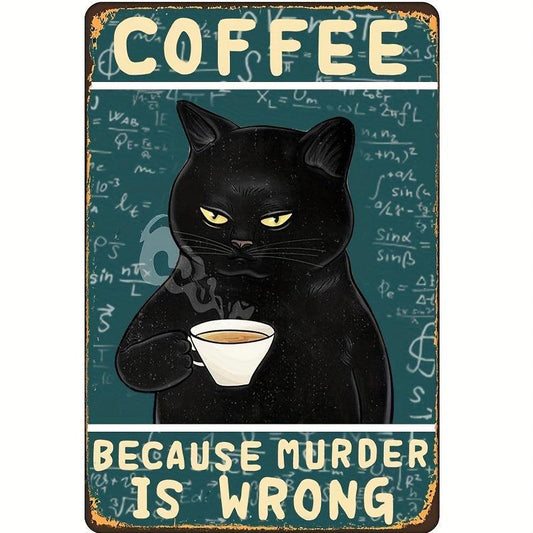 Retro Cat Coffee Metal Sign Vintage Kitchen Signs Wall Decor