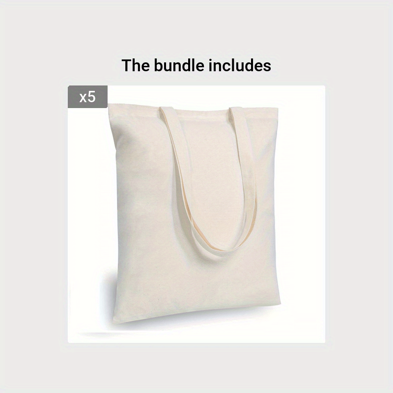 5 Pack Cotton Tote Bag Lightweight Reusable Grocery Shopping Bags