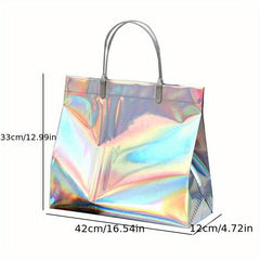 Reusable PVC Laser Shopping Bag Snap Button Eco Friendly Women's Storage