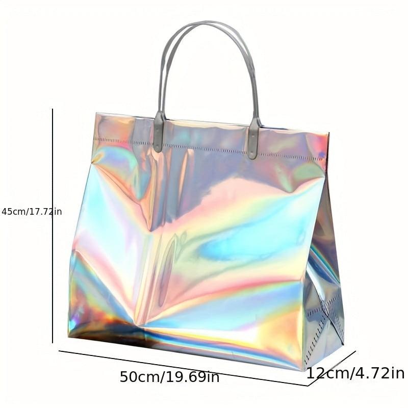Reusable PVC Laser Shopping Bag Snap Button Eco Friendly Women's Storage