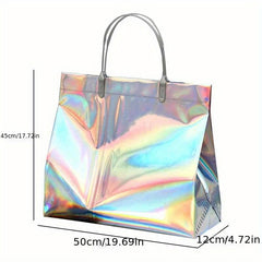 Reusable PVC Laser Shopping Bag Snap Button Eco Friendly Women's Storage