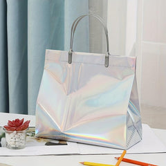 Reusable PVC Laser Shopping Bag Snap Button Eco Friendly Women's Storage
