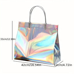Reusable PVC Laser Shopping Bag Snap Button Eco Friendly Women's Storage