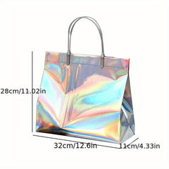 Reusable PVC Laser Shopping Bag Snap Button Eco Friendly Women's Storage