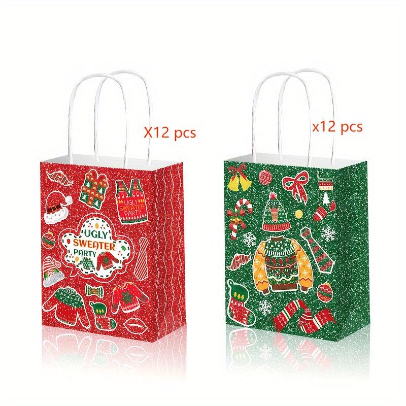 Christmas Party Favor Bags Goodie Red & Green Sweater Candy Bag Paper Handles