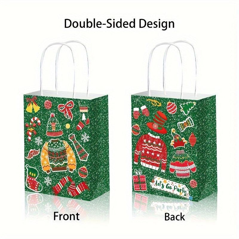 Christmas Party Favor Bags Goodie Red & Green Sweater Candy Bag Paper Handles