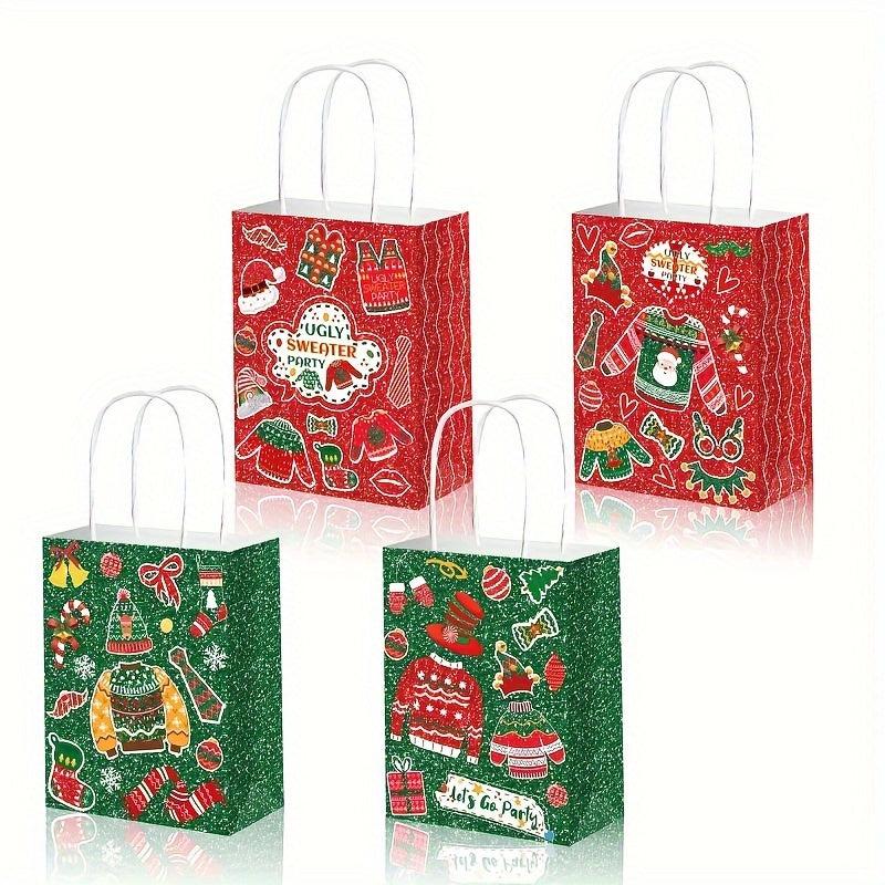 Christmas Party Favor Bags Goodie Red & Green Sweater Candy Bag Paper Handles