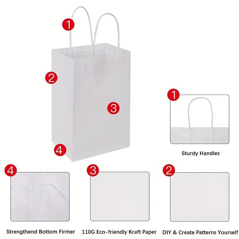 Cream Paper Bags Tote Bags Craft Gift Bags 20pcs