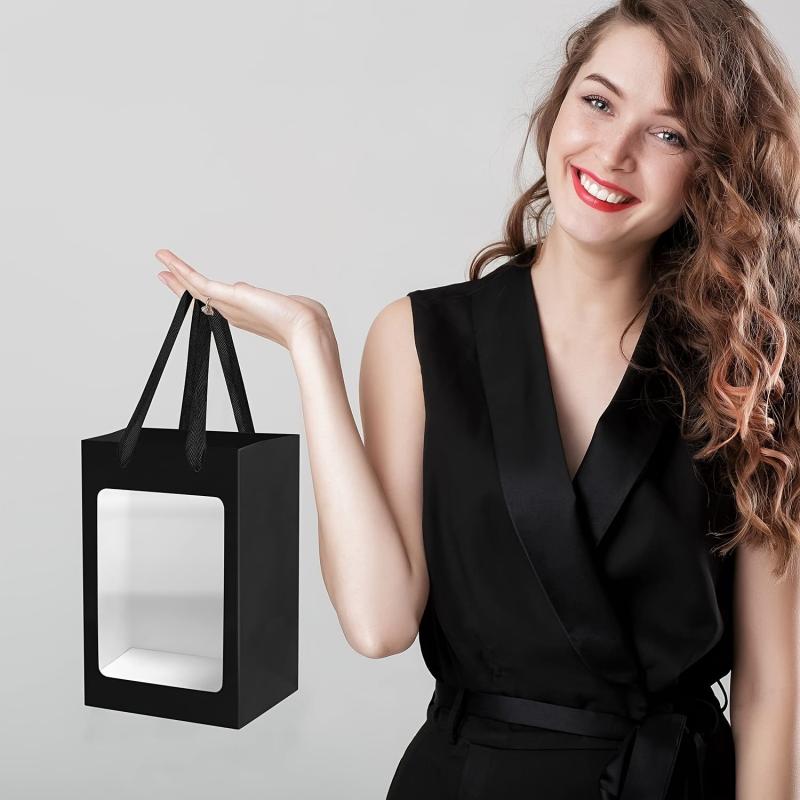 Hand-held Gift Bag with Window for Flowers Bouquet Packaging