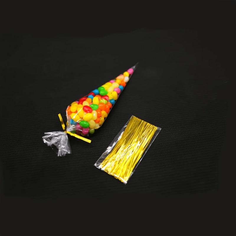 100pcs Transparent Candy Bags Wedding Party Sweet Cellophane Cone Storage Bag