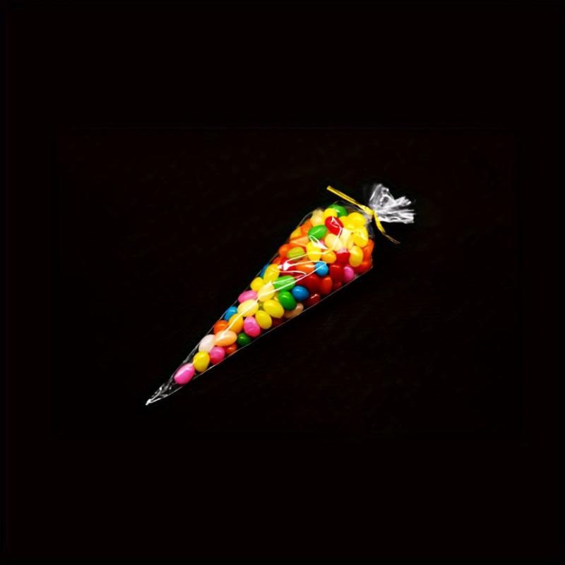 100pcs Transparent Candy Bags Wedding Party Sweet Cellophane Cone Storage Bag