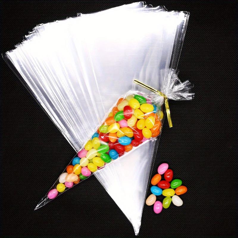 100pcs Transparent Candy Bags Wedding Party Sweet Cellophane Cone Storage Bag