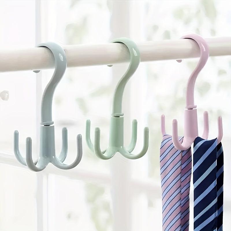 Rotating Four claw Hook Coat Hanging Bag Tie Rack Wardrobe Scarf Storage