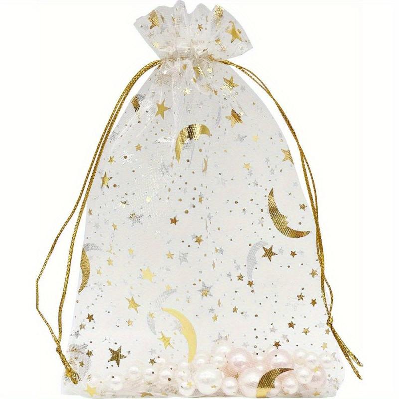 100pcs Organza Bags 4X6 Moon Star Mesh Drawstring Wedding Favor Can