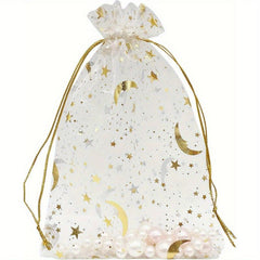 100pcs Organza Bags 4X6 Moon Star Mesh Drawstring Wedding Favor Can