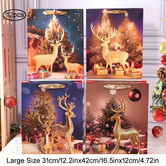 12pcs Christmas Craft Gift Bags - Large, Medium, Small - Party Favor Bags