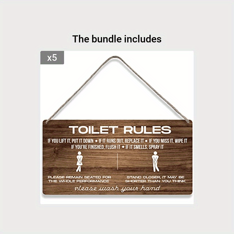 Funny Toilet Rules Wooden Wall Sign