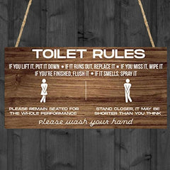 Funny Toilet Rules Wooden Wall Sign
