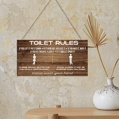 Funny Toilet Rules Wooden Wall Sign
