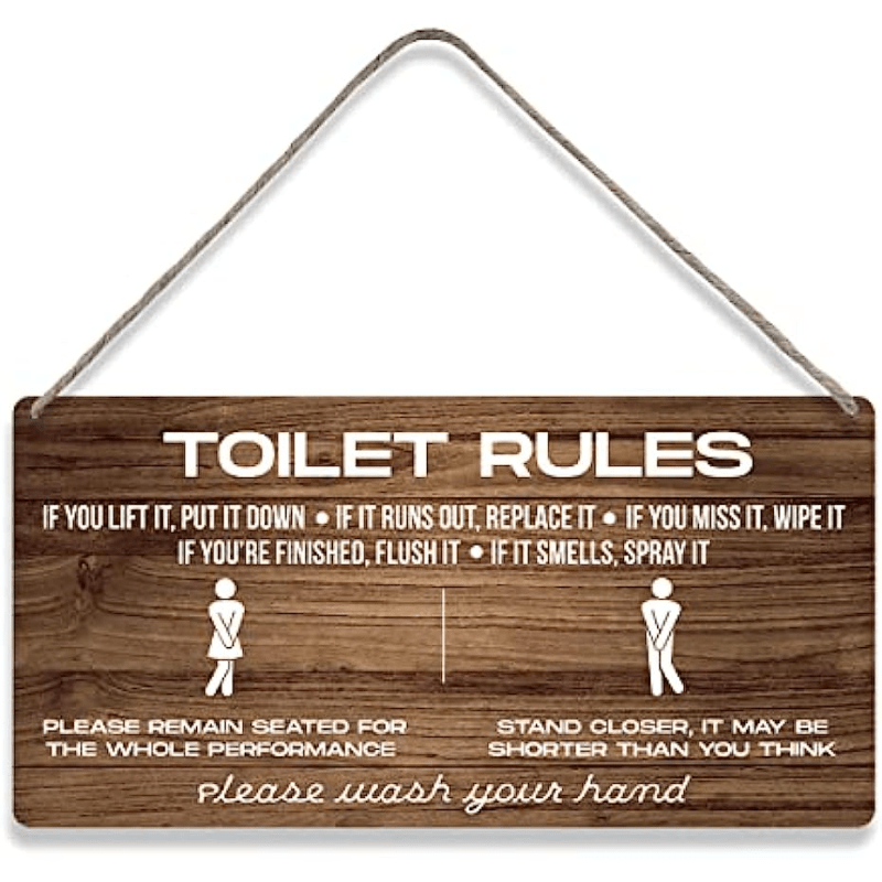 Funny Toilet Rules Wooden Wall Sign