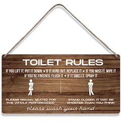 Funny Toilet Rules Wooden Wall Sign