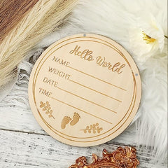 Wooden Hello World Announcement Sign 20 32 Cm Round