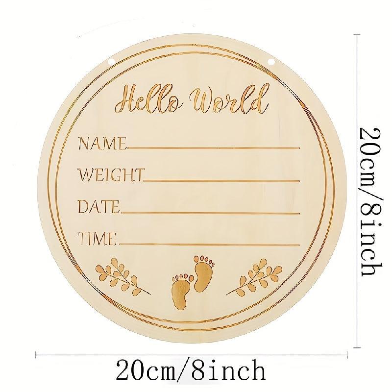 Wooden Hello World Announcement Sign 20 32 Cm Round